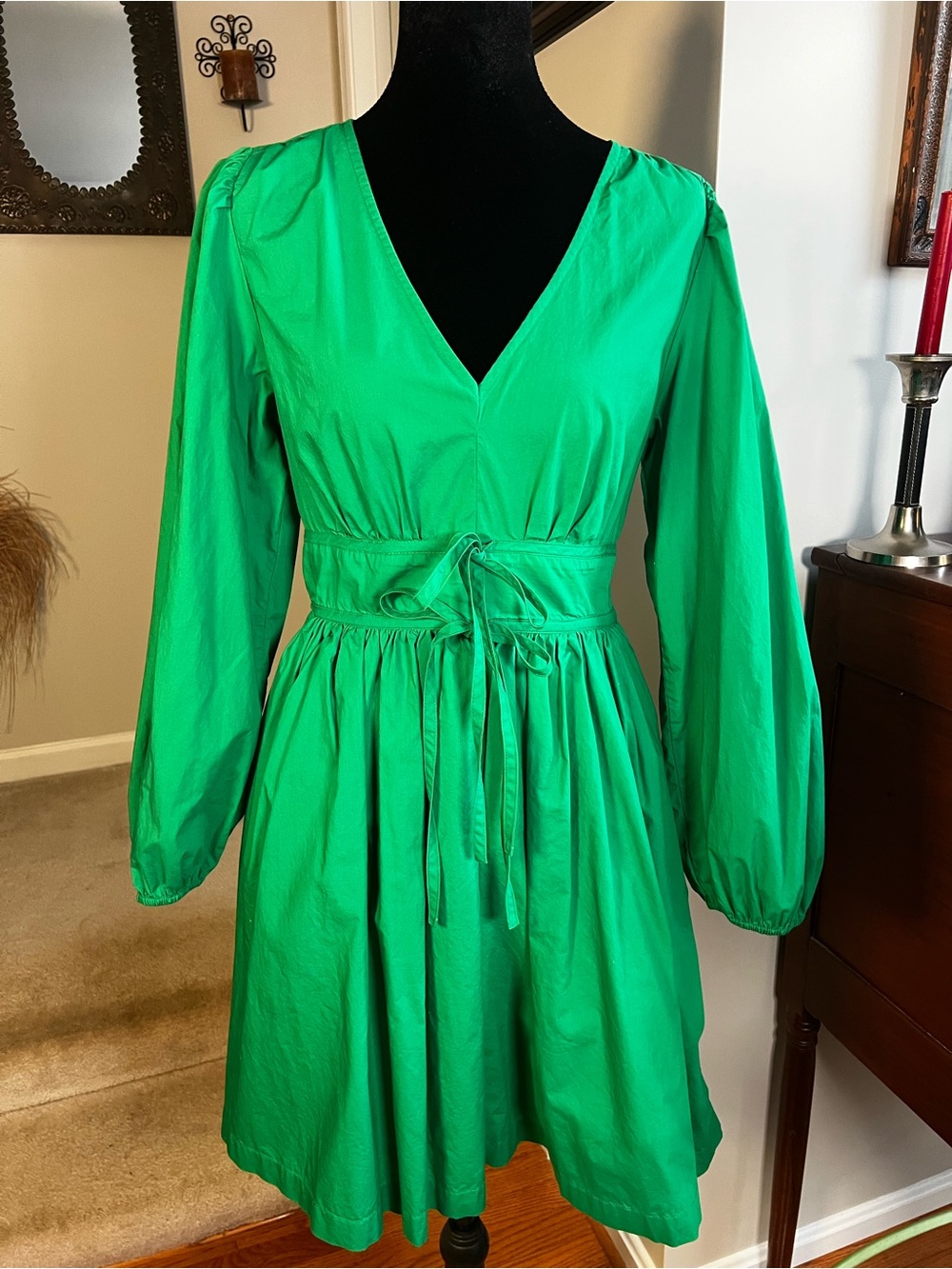 J. Crew Kelly Green Cotton Poplin Fit & Flare Mini Dress Size 6